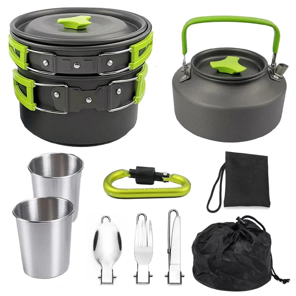 Lisslune | All-in-one Portable Camping Cook Set with Non-stick Cookware, Kettle and Foldable Cutlery for Outdoor Sports Adventures