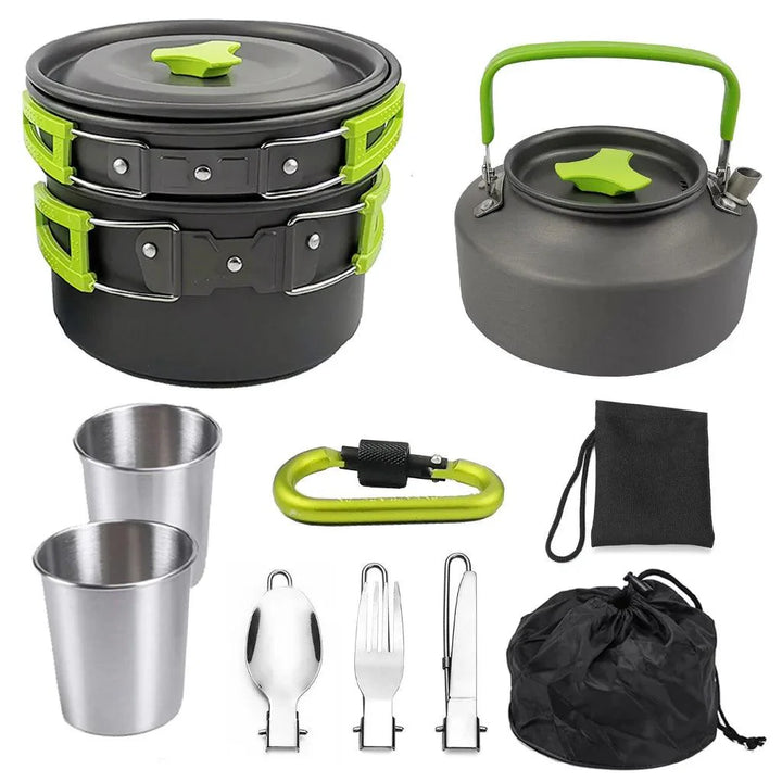 Lisslune | All-in-one Portable Camping Cook Set with Non-stick Cookware, Kettle and Foldable Cutlery for Outdoor Sports Adventures