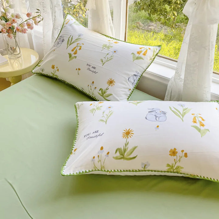 Rynx Pastoral Girls Flower Bedding Sets, Washed Cotton Bedding, Soft Comforter Bedding Set, Simple Bedspread, Home Textiles