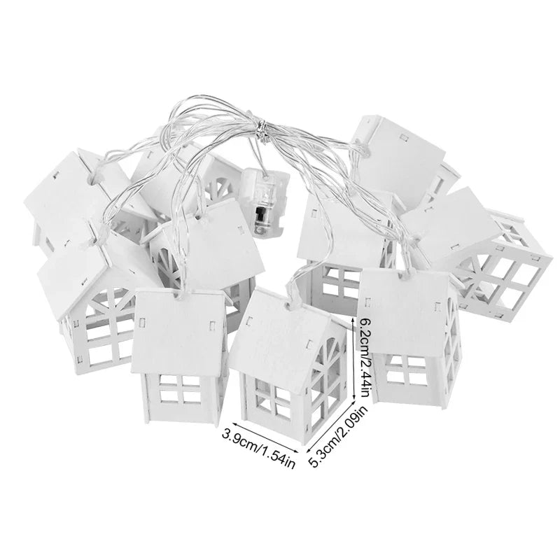 Rynx 2M 10LED Christmas Wooden House LED String Lights 2025 New Year Home Hanging Garland Xmas Tree Ornaments Decorative Lamp