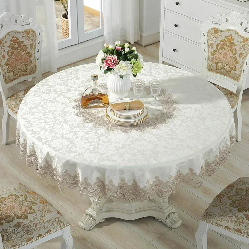 Rynx European Style Round Tablecloth, Elegant Lace Tablecloth, Dining Table Cloth, Kitchen Table Cover, Decorative Towel