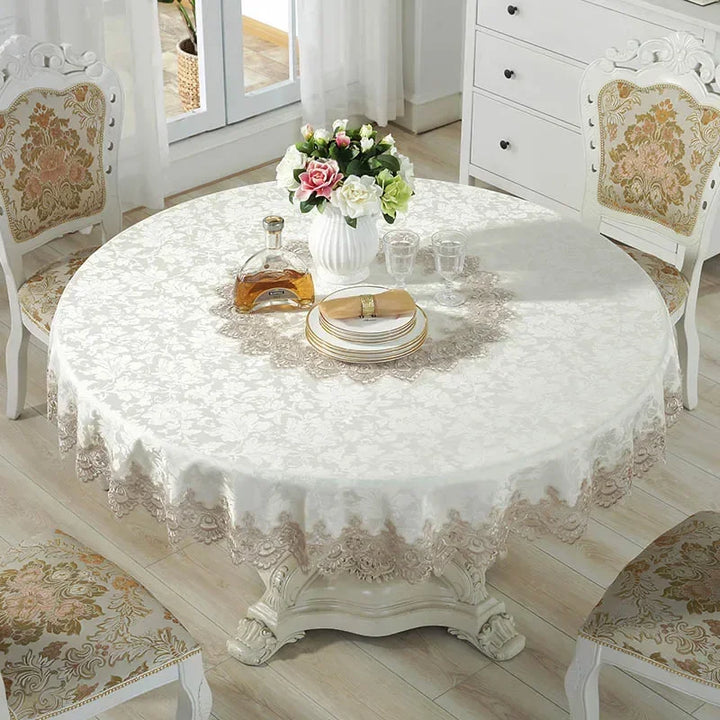 Rynx European Style Round Tablecloth, Elegant Lace Tablecloth, Dining Table Cloth, Kitchen Table Cover, Decorative Towel