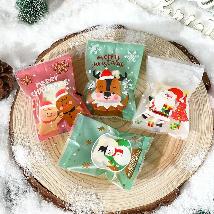 Rynx 100 pieces Christmas candy cookie heat-seal bags handmade nougat baking packaging pouches Christmas decorations 2024 New Year gift