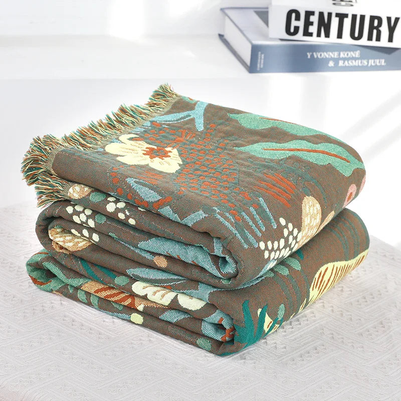 Rynx | Textile City Jungle Tiger 6-layer Cotton Gauze Towel Quilt Green Summer Cool Office Comfortable Single Blanket Sofa Throw Blanket