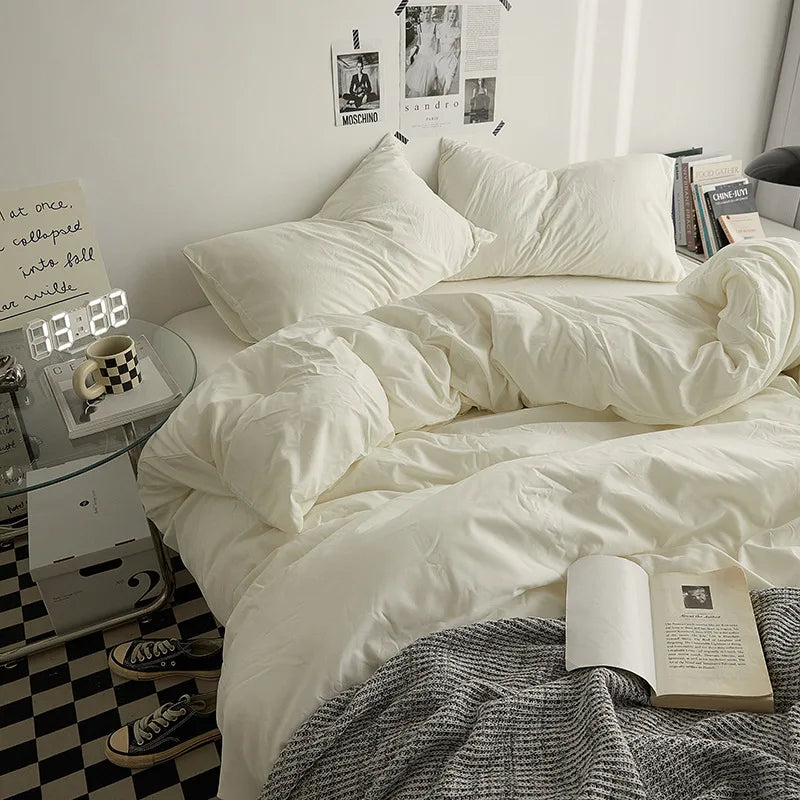 Rynx | Bedding set in double style color washed cotton bed sheet duvet cover 3-piece set bedspread set queen king size