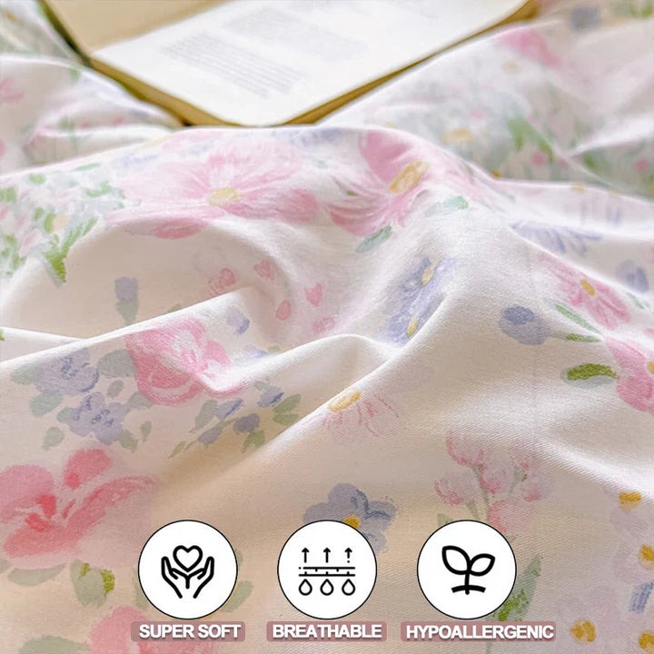 Lisslune | 100% Baumwolle Gedrucktes Bettbezug Set mit Kissenbezügen - Florales Stil Bettwäsche Set, Atmungsaktiv & Hypoallergen, Maschinenwaschbar