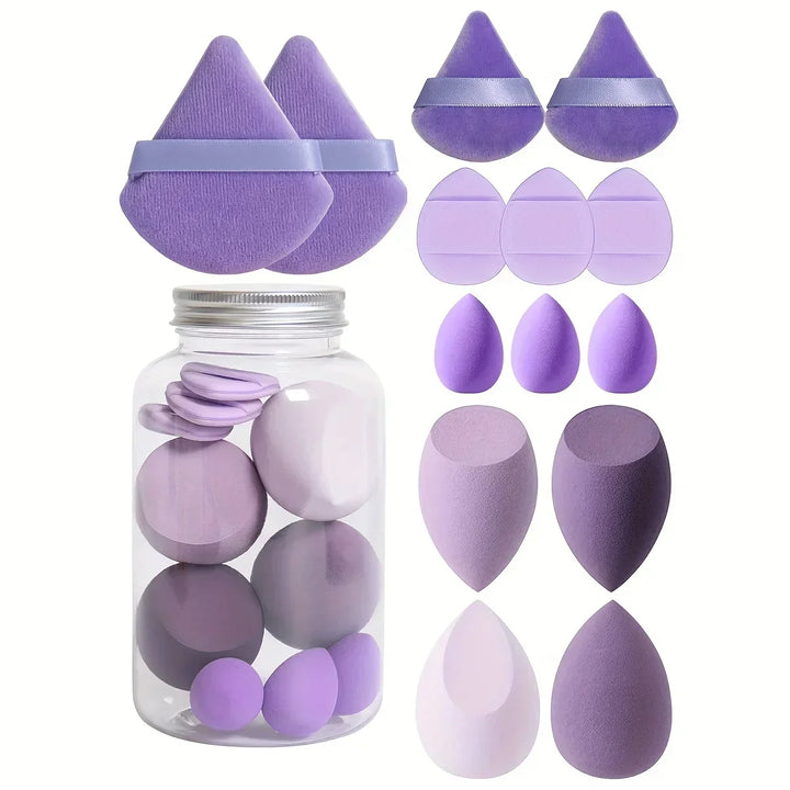 Rynx | 14pc Beauty Eggs Makeup Sponge Set with Storage Glass Velvet Beauty Blender Makeup Sponge Finger Puff Foundation Cosmetic Puffs