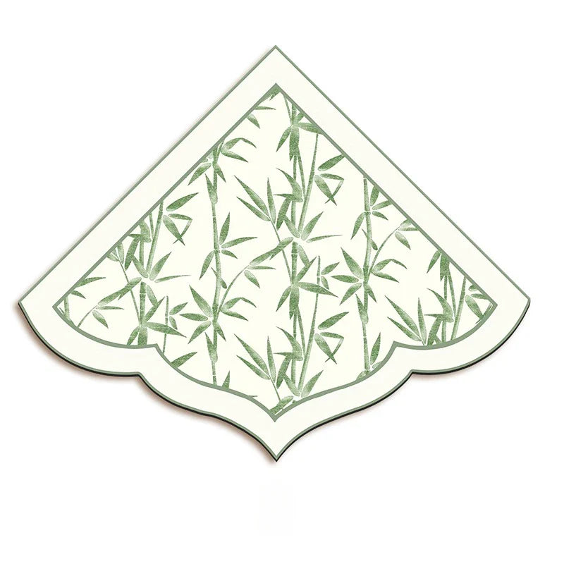 Rynx | Chinese Kitchen Corner Rug Floral Leaf PVC Rug Fan-Shaped Irregular Doormat Retro Elegant Water-Absorbent Doormat Rug