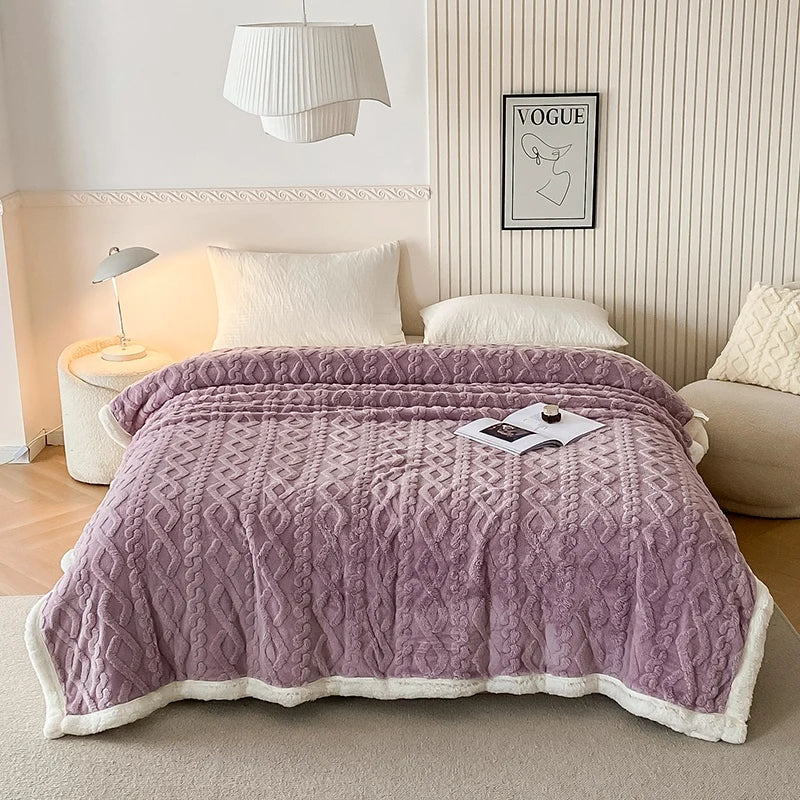 Rynx | Solid Fleece Blanket Bed Throw Blankets Thick Fluffy Warm Soft Travel Blanket Double Layer Plush Blanket Winter for Sofa Couch