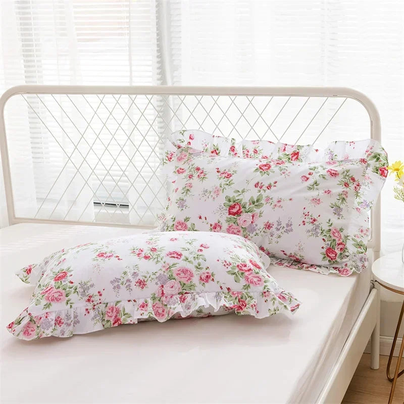 Rynx Pastoral Cotton Thick Pillowcase, Printed Ruffle Sofa Pillowcase, Pillowcases, Bedding Pillowcase, Home Decor, 1 Piece