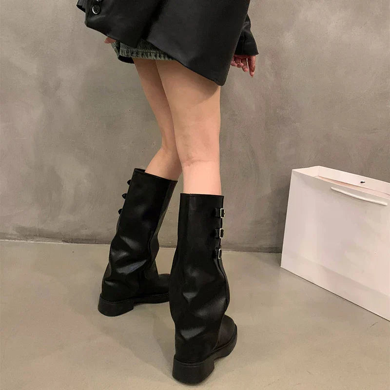 Lisslune | Retro Style Knee-High Boots Women Fashion Women Slip-On Knight Long Boots Autumn Winter Women Footwear