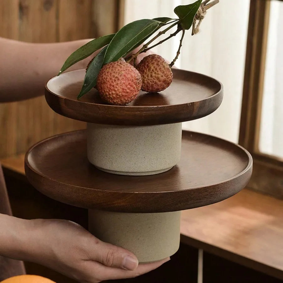 Rynx | Japanese Cake Fruit Plate Wooden Egg Holder Dessert Storage Rack Ceramic High Foot Snack Decorative Plate Kitchen Accessories