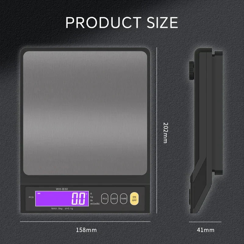 Lisslune | 5 kg/0.1 g and 10 kg/1 g digital electronic kitchen scale, LCD display, fully waterproof stainless steel weighing tool for baking
