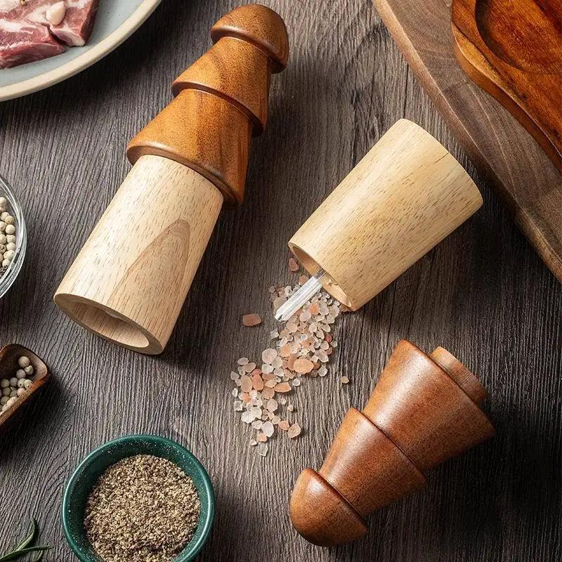 Lisslune | Set of 3 - Elegant adjustable wooden spice mill set for gourmet cooking