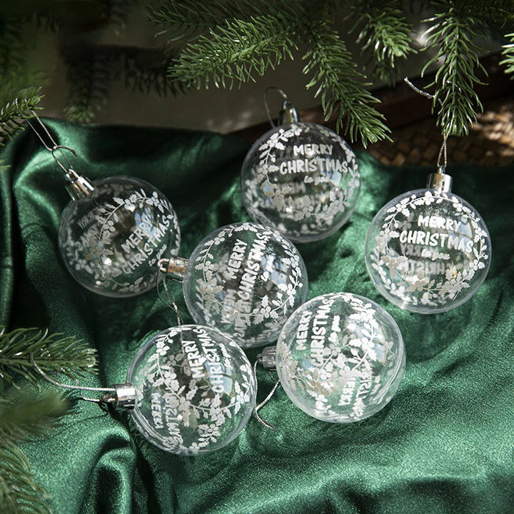 Rynx 6 pieces 6 cm transparent snow Christmas balls pendants for Christmas tree decoration clear balls hanging ornaments Xmas Navidad