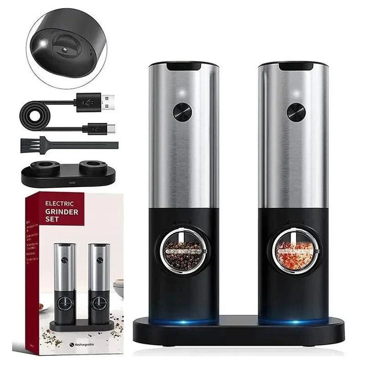 Lisslune | Rechargeable electric salt and pepper mill set with one-handed operation and adjustable grinding settings