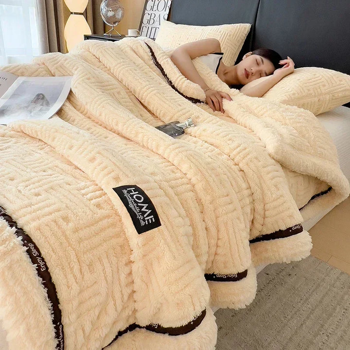 Rynx New Half-Side Fleece Autumn Winter Blanket Soft Fluffy Maternal and Child Grade Comforters Warm Breathable Sofa Cover Blanket