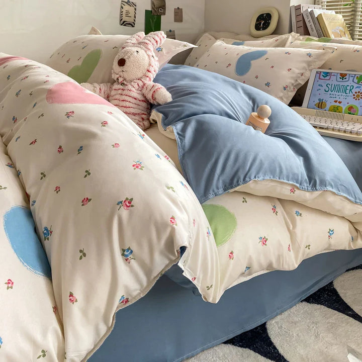 Rynx | Vintage Floral Duvet Cover Set, 3-piece Botanical Bedding Garden Style Flower Reversible Duvet Covers Luxury Soft Breathable