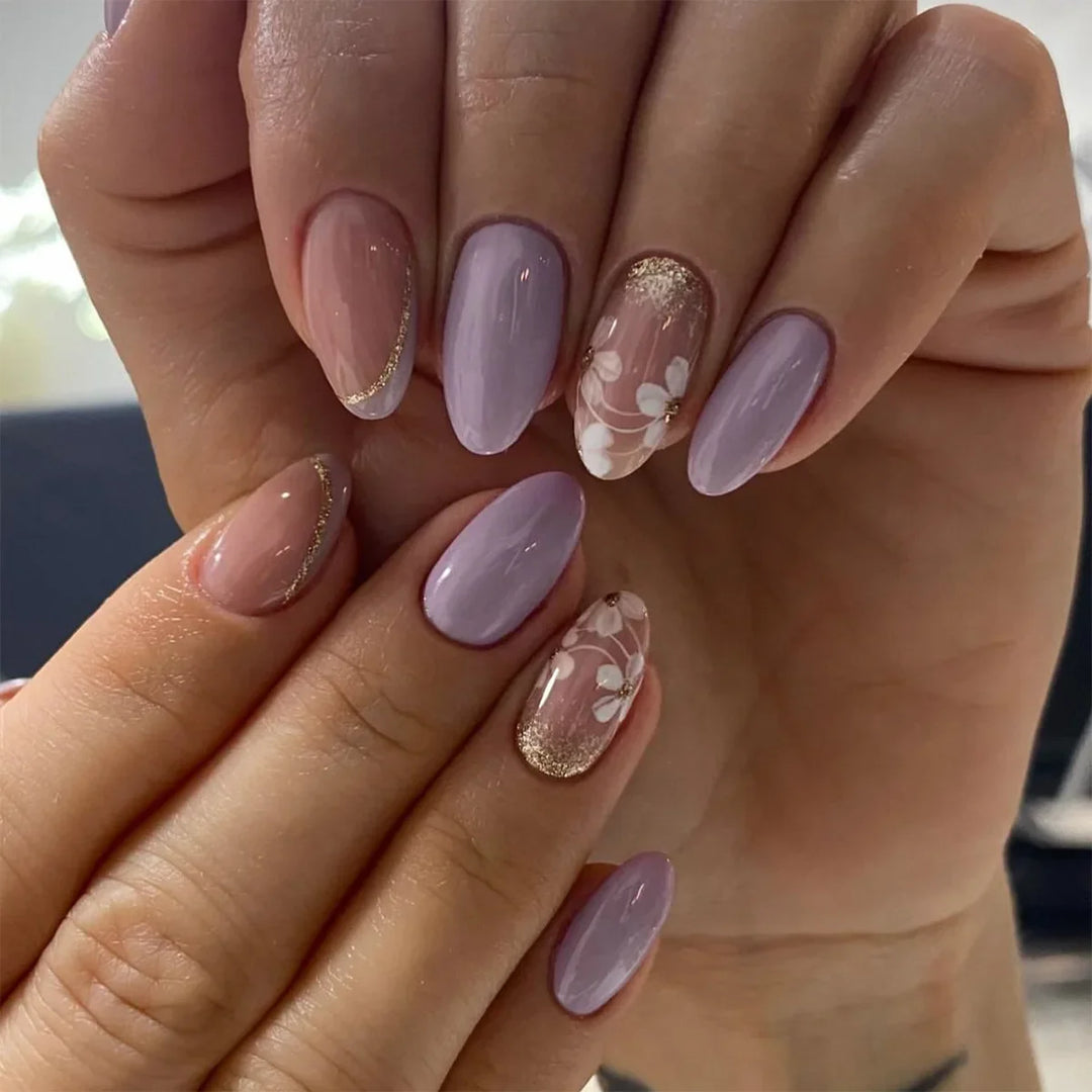 Rynx | Cute Small Flowers Nude Color Nail Art Simple Style Artificial Nails Removable Ready-made Artificial Nails To Stick On with Glue