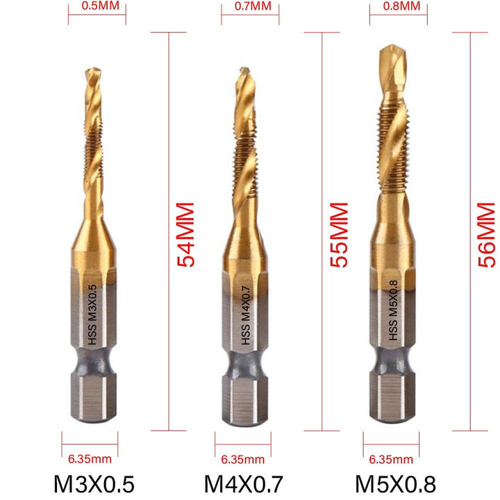 Lisslune | Precision Taps Set with Titanium Coating and Spiral Flute Design for Efficient Tapping and Chamfering