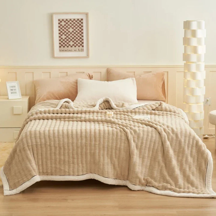 Rynx Artificial Rabbit Plush Autumn Winter Warm Blanket Striped Fluffy Warmth Sofa Blankets Soft Absorbent Breathable Nap Blanket