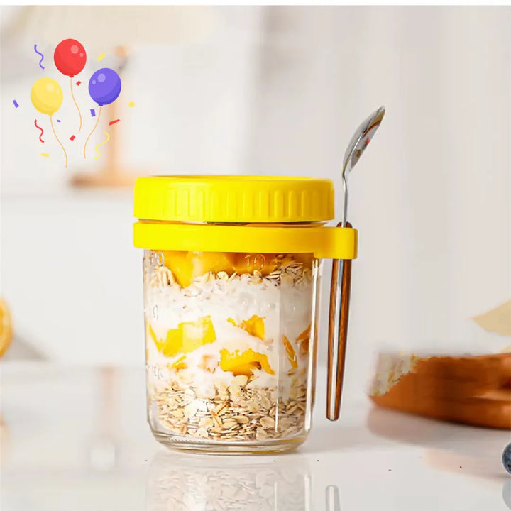 Lisslune | Multifunctional Portable Breakfast Cup with Lid and Spoon - Perfect for Oatmeal, Cereal, Nuts, Yogurt, Salad, and More! Heat-Resistant Tumbler for Juice and Milk On-the-Go