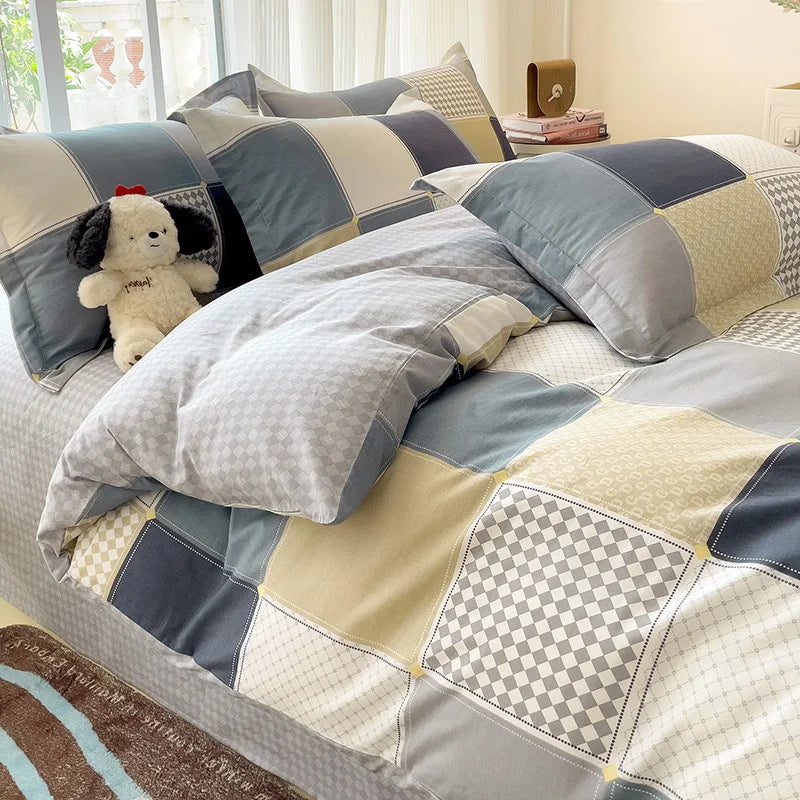 Rynx | 2024 Hot Japanese Style 100% Cotton Bedding Set Printed Four Piece Set Pure Cotton Sheet Set Duvet Cover Queen King Size
