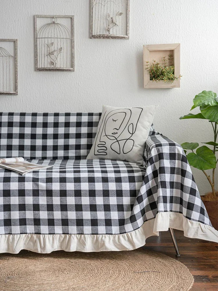 Rynx | Black White Cotton Sofa Cover Blanket Sofa Towel for Living Room Furniture Decor Tapestry Couch Cover for Sofas