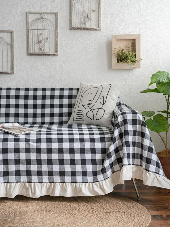 Rynx | Black White Cotton Sofa Cover Blanket Sofa Towel for Living Room Furniture Decor Tapestry Couch Cover for Sofas