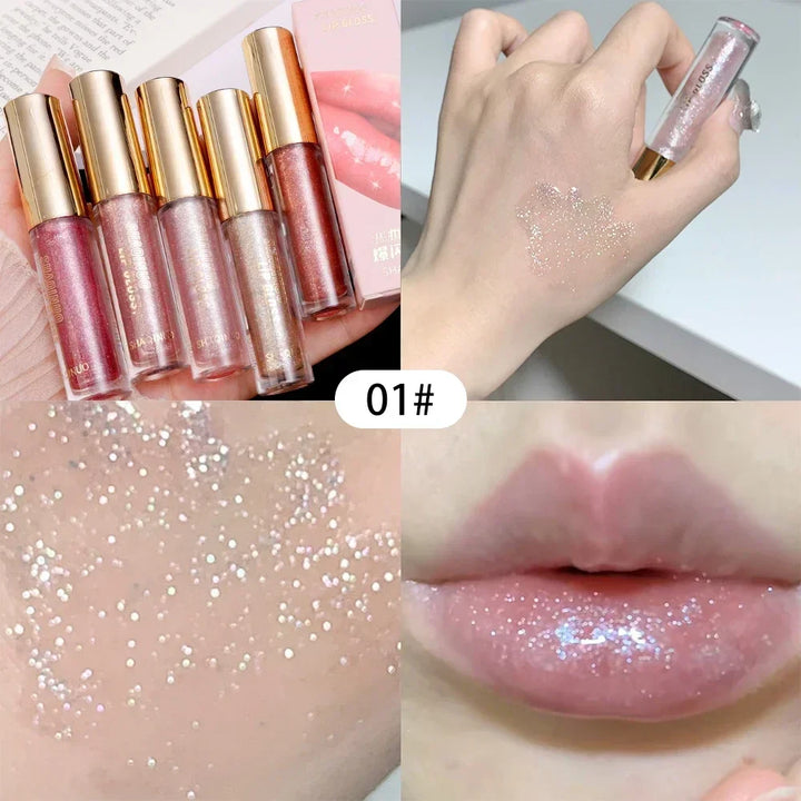 Rynx | Diamond Shiny Lip Gloss Waterproof Glitter Liquid Lipstick Long-lasting Shimmer Pearl Lip Lacquer Women Sexy Lip Tint Makeup