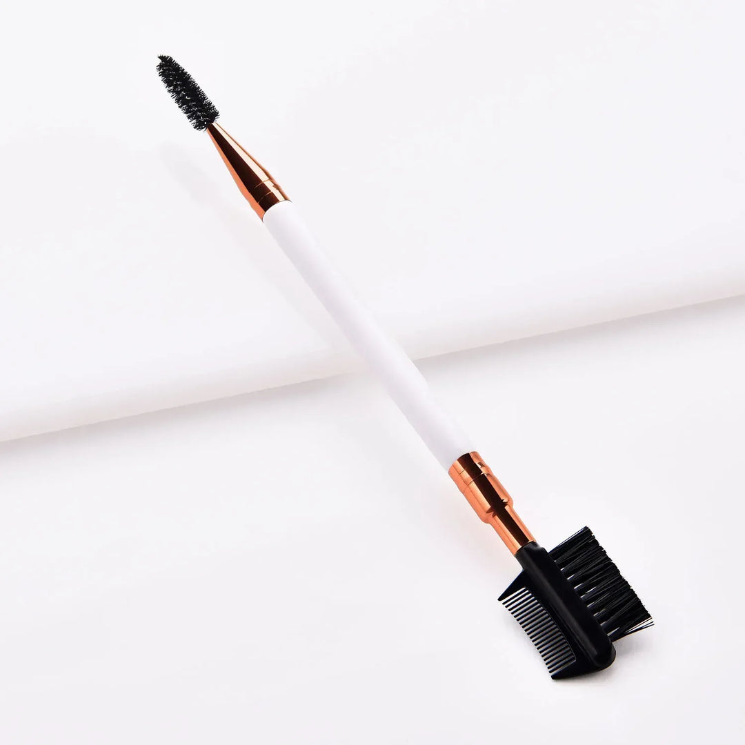 Rynx | Double-Sided Wooden Handle Eyebrow Brush Eyelash Brush 2 In 1 Professional Makeup Brush Eyelash Curler Diagonal Corner Brush