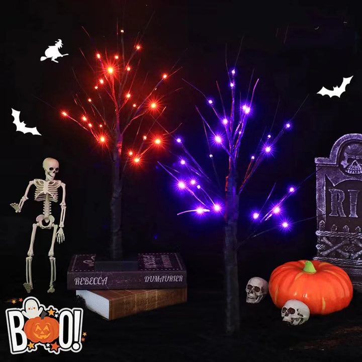 Rynx | 1pc 24in Orange and Purple Halloween Birch Tree Light Battery Operated Table Lamp Indoor Home Party Halloween Decorations