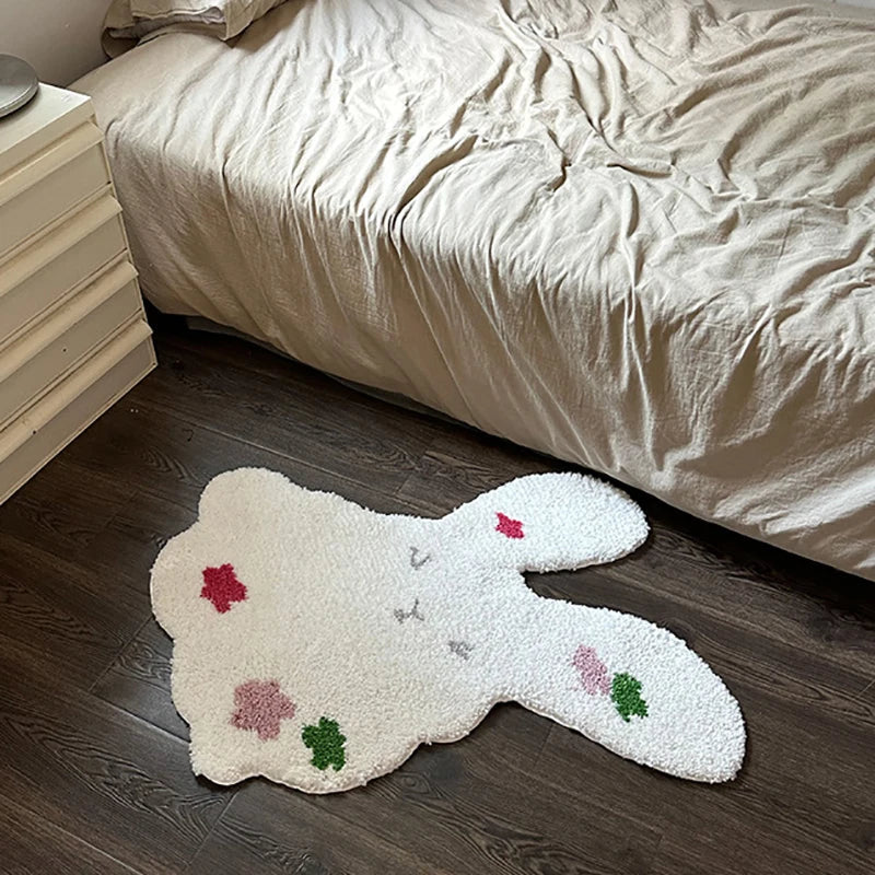 Rynx | Cartoon Tufting Rabbit Rug Soft Fluffy Cute Animal Mat Bunny Rug Bedroom Floor Non-Slip Mat Home Nursery Decor 80x82cm