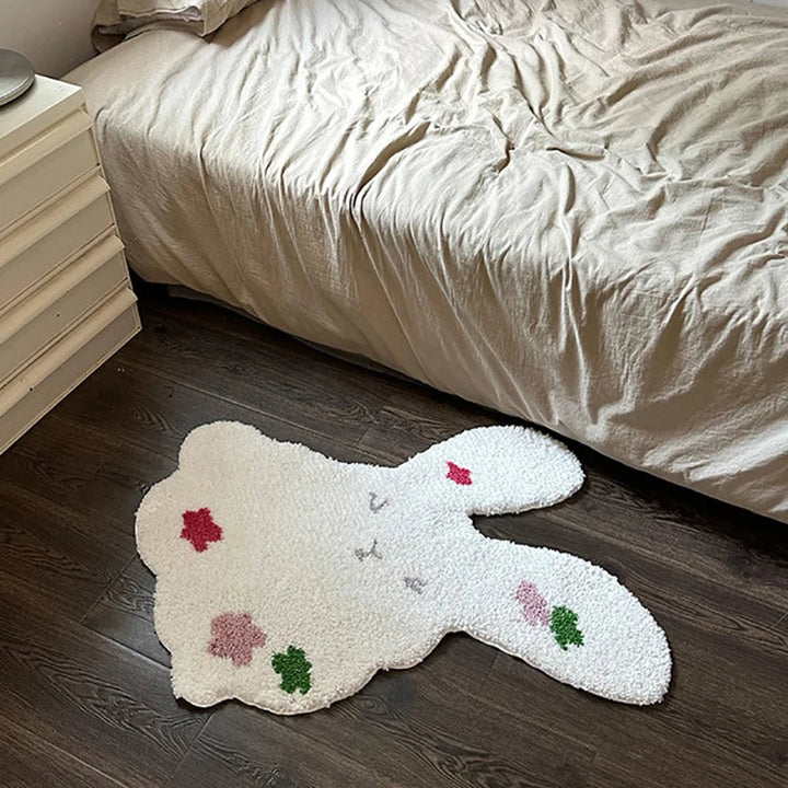 Rynx | Cartoon Tufting Rabbit Rug Soft Fluffy Cute Animal Mat Bunny Rug Bedroom Floor Non-Slip Mat Home Nursery Decor 80x82cm