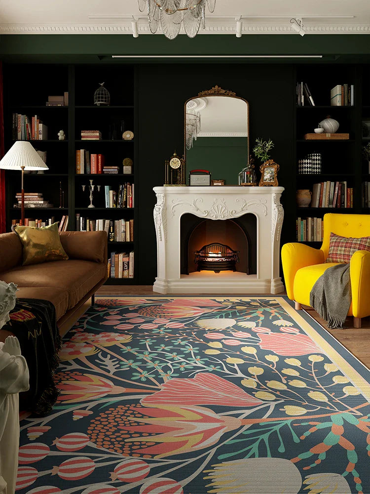 Rynx | American Flower Living Room Rug Vintage Art Bedroom Rug Classic Luxury Flower Oversized Alfombra Space Tapis Wallpaper 러그 carpet