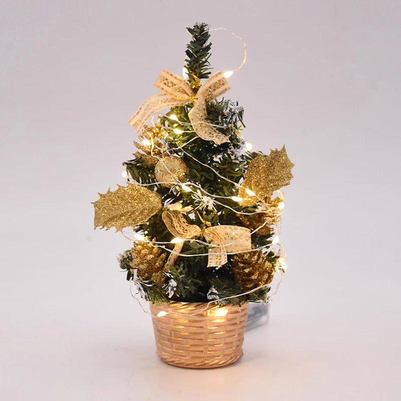 Rynx 20/30cm Artificial Christmas Tree Table Ornament with LED Light Balls Christmas Decoration for Home New Year Gift Mini