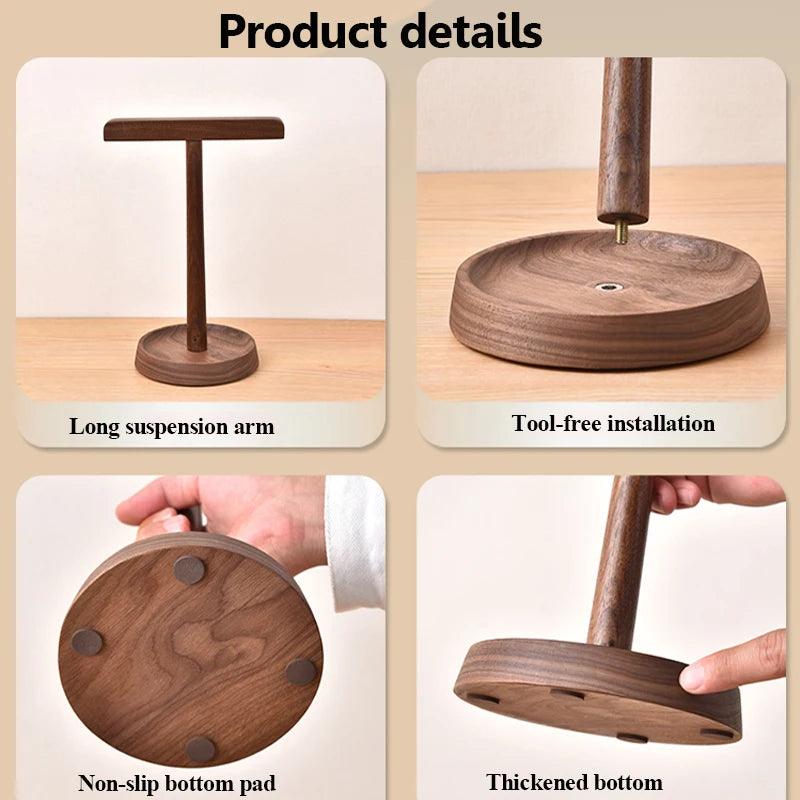 Lisslune | Elegant dual headphone stand made of black walnut and acacia wood with elegant storage base