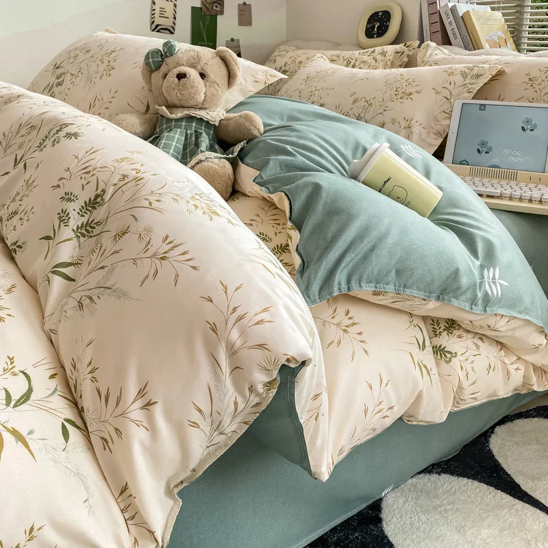 Rynx | Vintage Floral Duvet Cover Set, 3-piece Botanical Bedding Garden Style Flower Reversible Duvet Covers Luxury Soft Breathable