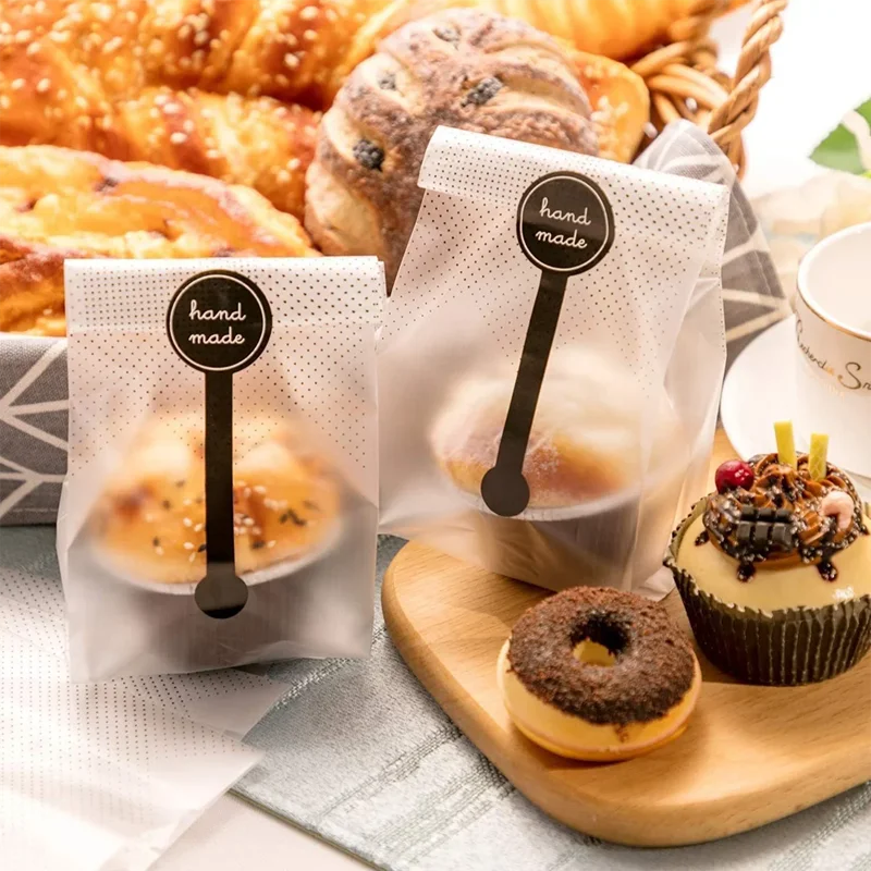 Rynx 50pcs Plastic Cookie Bag with DIY Handmade Sticker Chocolate Snack Cupcake Baking Packaging Wedding Birthday Party Gift Packaging