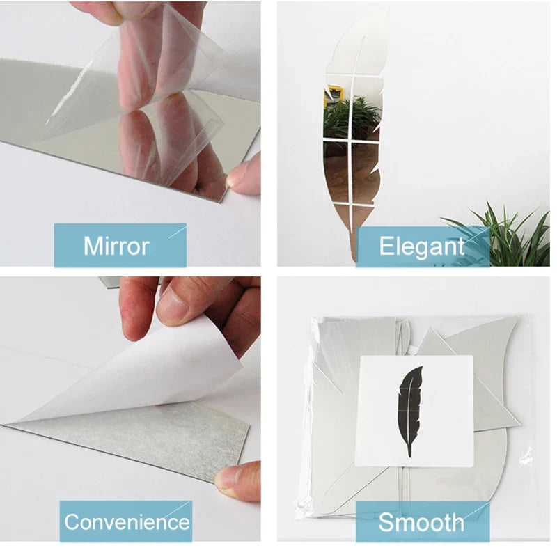 Lisslune | 3D Feather Art Mirror Wall Sticker
