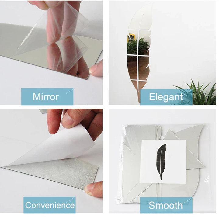 Lisslune | 3D Feather Art Mirror Wall Sticker