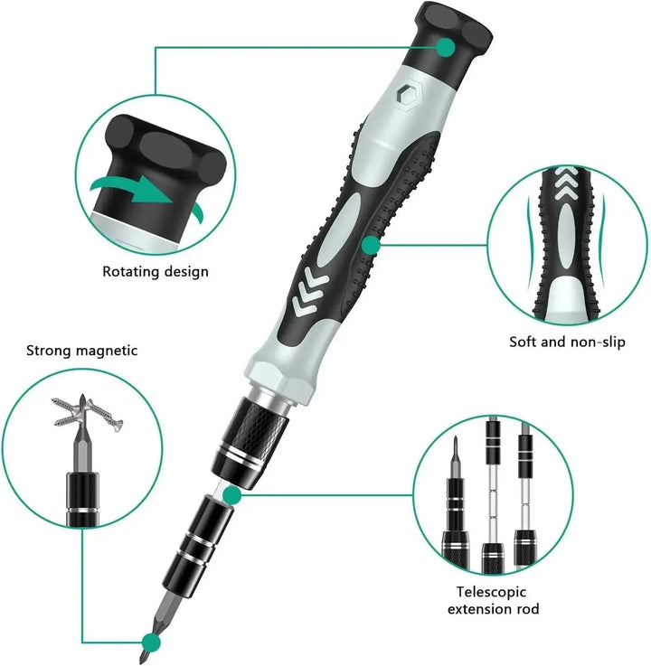 Lisslune | Professional 132-piece magnetic precision screwdriver set with durable chrome-vanadium steel bits and color-coded handles for all repair needs
