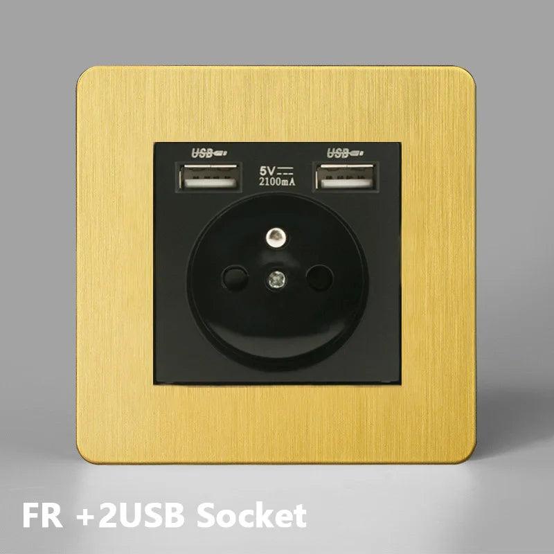 Lisslune | Luxurious Gold Dimmer Switch Set with USB Charging Port - Perfect for French/EU Plugs