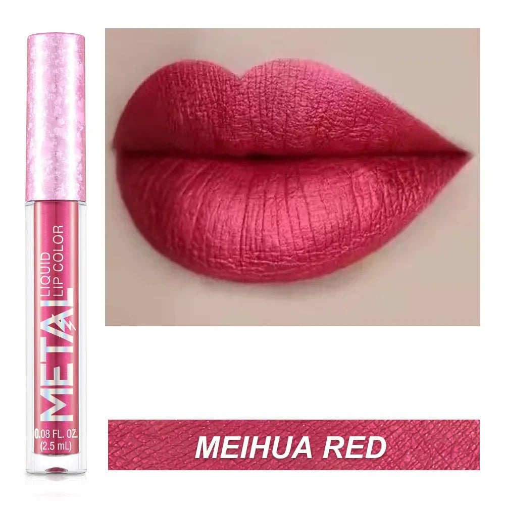 Rynx | Metallic Lip Gloss 12 Colors Glitter Matte Liquid Lipstick Waterproof Shiny Shimmering Lip Tint Long-lasting Party Festival Lip Makeup