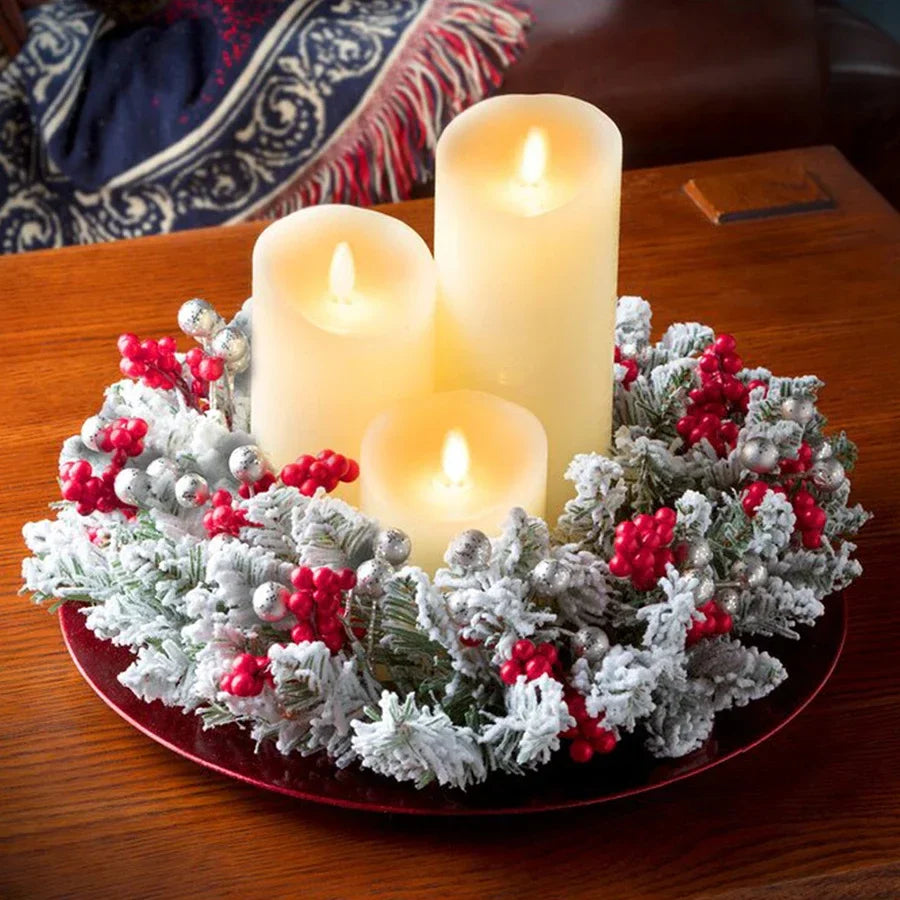 Rynx | Christmas Candle Wreath Party Desk Candle Holder Fireplace Home Candle Stand Plush Flower Wreath Holiday Decoration Accessories
