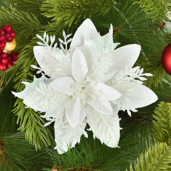 Rynx 5/10pcs 14cm Glitter Artificial Christmas Flowers Xmas Tree Ornaments Merry Christmas Decorations for Home New Year Gift Navidad