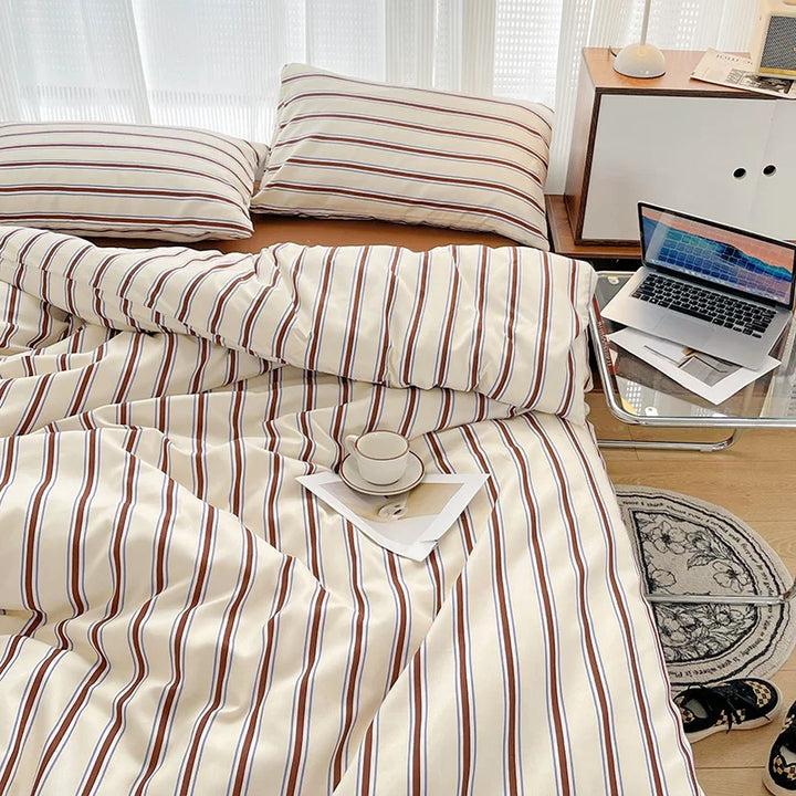 Rynx | INS Stripe Series Printed Soft Bedding Set Duvet Cover Bed Linen Bedspread Pillowcases Bed Sheets Duvet Sets for Girls