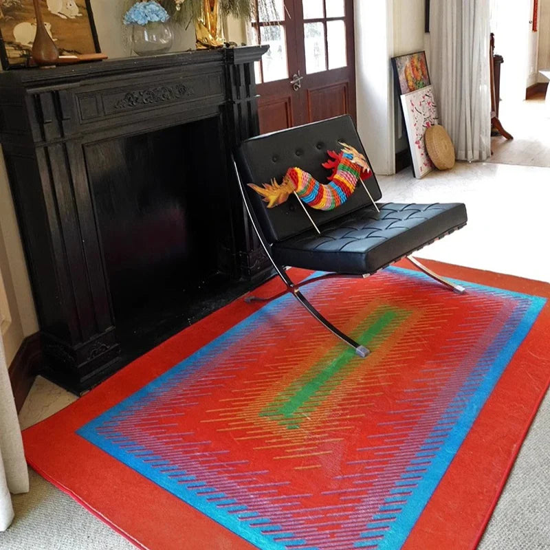 Rynx | Red minimalist living room large rug geometric pattern bedroom rug creative art home special rug short pile rugs