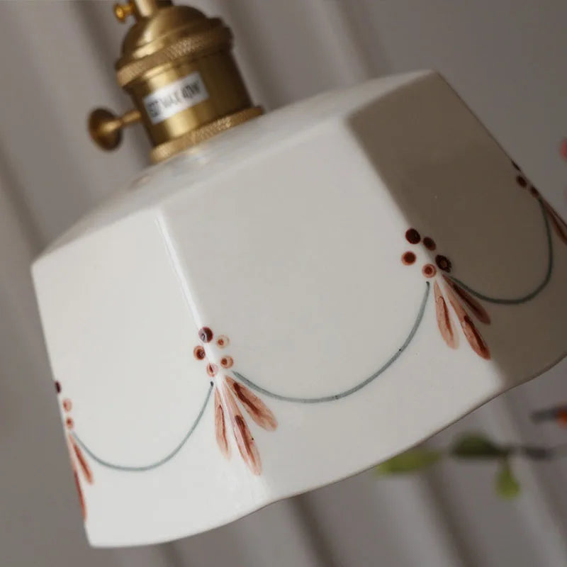 Lisslune | Japanese retro ceiling lamp made of embellished brass, printed ceramic