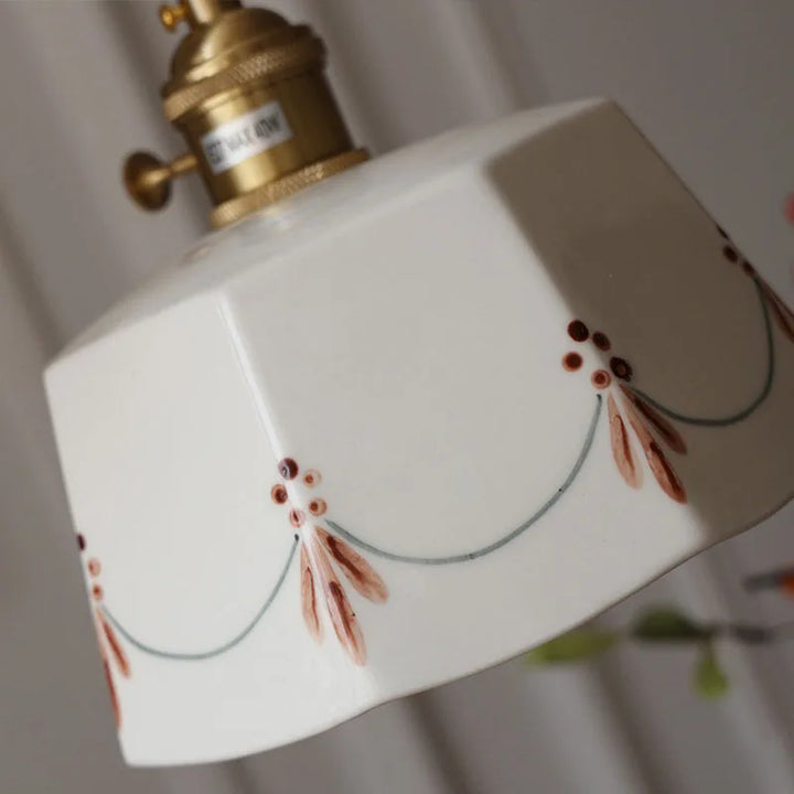 Lisslune | Japanese retro ceiling lamp made of embellished brass, printed ceramic